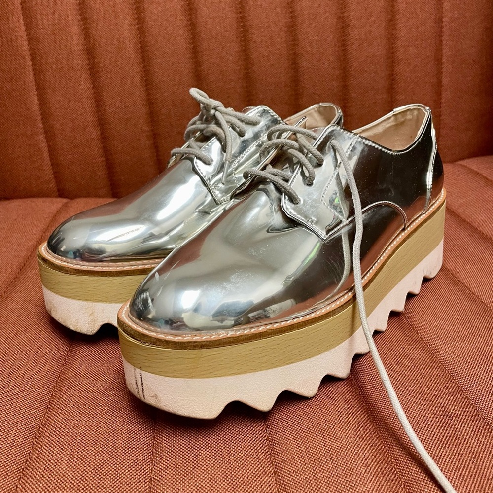 Chunky Metallic Silver platform oxfords